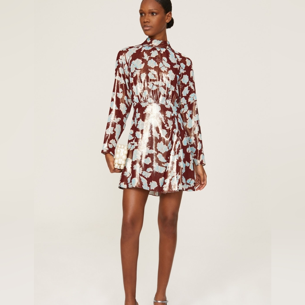 Tanya Taylor Hannah Floral Silk Lame Mini Dress